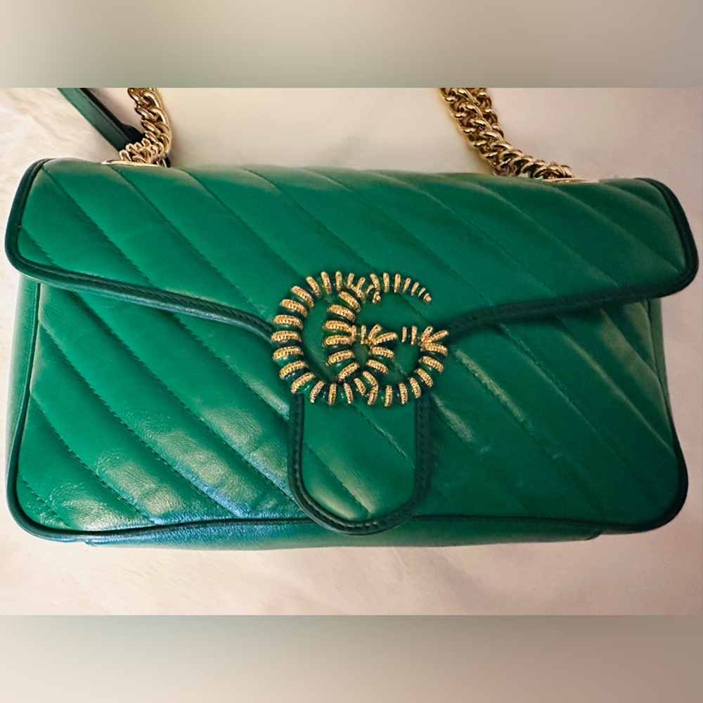 Gucci GG Marmont Green Leather Shoulder Bag